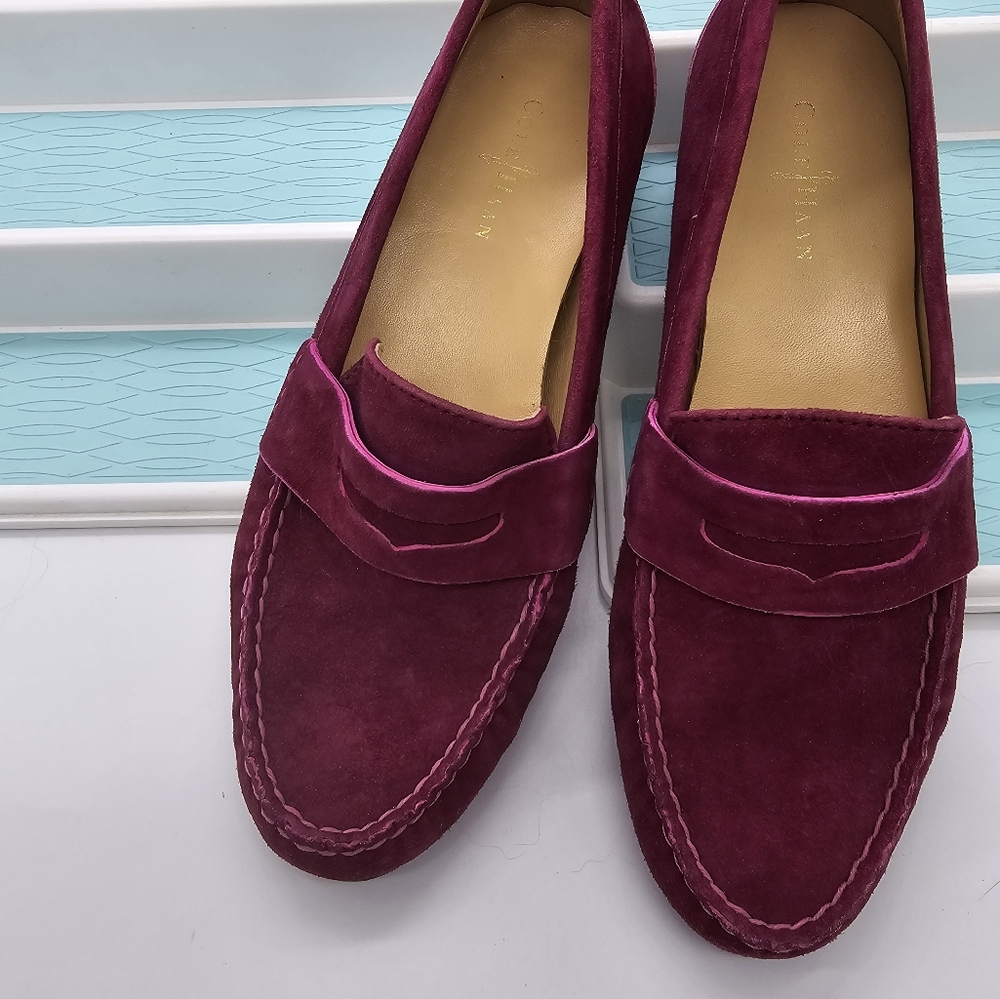 Cole Haan Monroe Suede Penny Loafer in Pink Raspberry - Picture 2 of 7